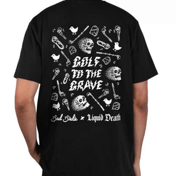 NWT Bad Birdie X Liquid Death Men's Golf To The Grave Graphic T- Shirt Small - Picture 1 of 6